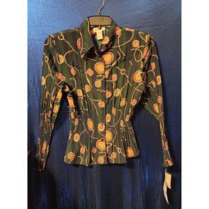 K. Arnold vintage blouse floral elastic waist and sleeves ruched style sz large